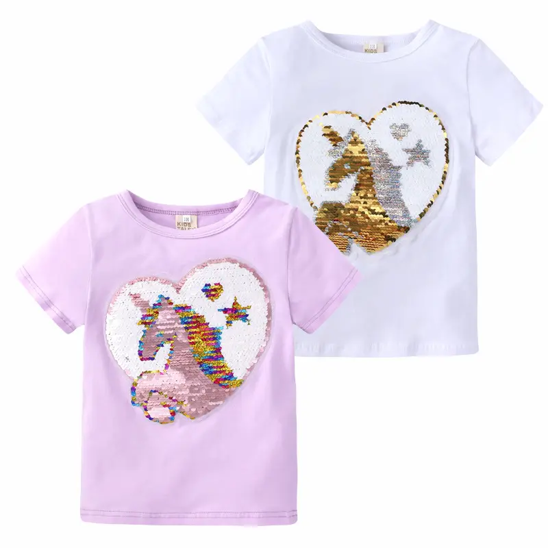 Kids Girls Short Sleeve T Shirt Infant Cotton Color Change Tops Clothing Baby Magic Reversible Sequins Clothes Children T Shirts