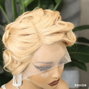 Perruques courtes bouclées Pixie FH en cheveux humains, perruque Lace Frontal 13x1 en cheveux humains brésiliens bouclés, coupe Pixie courte, perruque Lace Bob - Product Image 3