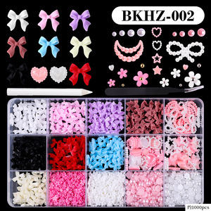 12 Grid Candy Color Bow Nail Charms Mixed Resin 3D Acrylic Bow Rhinestone Manicure Nail Art Decorations - Product Image 1