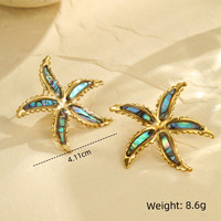 Parure de bijoux Novirassine Boho Océan en coquillages naturels d'ormeau et étoiles de mer, plaquée or, avec boucles d'oreilles et bagues surdimensionnées pour femme