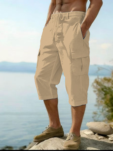 Pantalon court décontracté ample et respirant <span class=keywords><strong>pour</strong></span> <span class=keywords><strong>homme</strong></span>, <span class=keywords><strong>en</strong></span> coton et <span class=keywords><strong>lin</strong></span>, avec plusieurs poches, nouvelle collection de haute qualité - Product Image 4