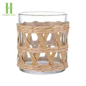 High Quality Good Price Glass <b>Candle</b> Container with Seagrass Wrapping for Christmas <b>Gift</b> OEM Seagrass Wrapped Glass Cup - Product Image 1