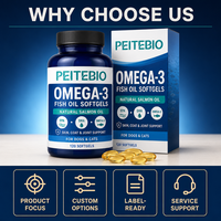PEITEBIO Huile de poisson Oméga 3 en gélules pour chiens et chats avec EPA DHA Huile de saumon naturelle Soutien cutané et articulaire 120 gélules