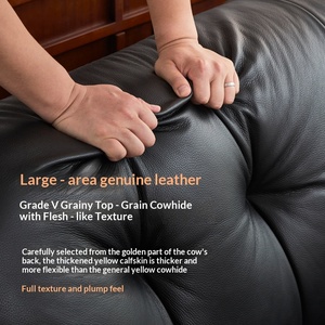 french vintage high leg black cloud top grain leather straight mid century <b>sofa</b> <b>for</b> living room - Product Image 3