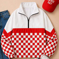 Blouson coupe-vent streetwear oversize 100 % polyester, personnalisé avec logo d'équipe vintage, pour femmes et hommes, col montant zippé 1/4, à carreaux