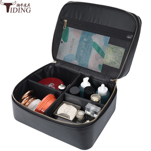 Tiding Professional Makeup Bag Genuine Leather Portable Cosmetic <b>Case</b> Black P8872NH - Product Image 4