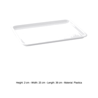 Plateau alimentaire rectangulaire en plastique 36 × 25 × 2 h cm H Plastique blanc pour aliments Giganplast