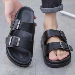 2026 Latest Genuine <b>Leather</b> Soft Outsole Wholesale Custom Factory Direct Flat Slides <b>Slippers</b> Home Outdoor for <b>Men</b> - Product Image 4