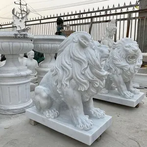 Vendita calda decorazione esterna moderna pietra naturale a grandezza naturale leone scultura in marmo giardino leone statua di marmo
