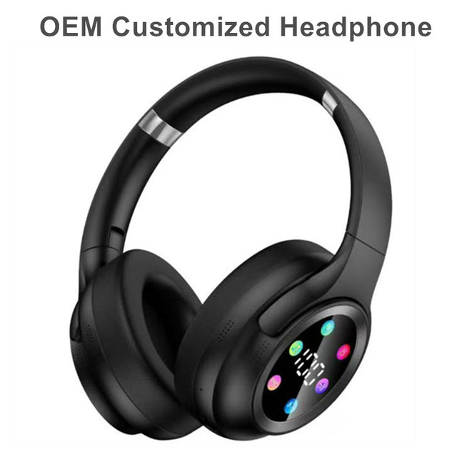 Dual Mode Gaming Headphones with LCD Screen Over-Ear Wireless Headset Adjustable Headband Foldable with Power Digital Display