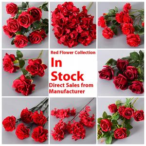 Guía de rosas artificiales con tema rojo borgoña, arreglo floral para boda, decoración del hogar, Material de flor falsa, decoración de Hotel de Pascua - Product Image 3