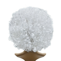 Perruque synthétique afro bouclée blanche et moelleuse unisexe pour déguisement de clown amusant, cosplay, sport, carnaval, fête