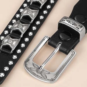 <span class=keywords><strong>Ceinture</strong></span> en PU JULUN pour <span class=keywords><strong>femme</strong></span>, style western, avec <span class=keywords><strong>boucle</strong></span> cloutée et gravée <span class=keywords><strong>argent</strong></span>ée, sangle en PU noire - Product Image 4