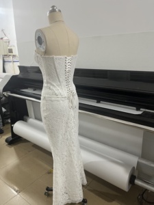 Abito Lungo da Donna Senza Spalline con Motivo Floreale, Stile Sirena, Vita Naturale, Corsetto in Pizzo Bianco per Cocktail <span class=keywords><strong>e</strong></span> Serate Eleganti - Product Image 3