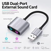 Carte son externe USB Mindpure, double prise casque et microphone 3,5 mm, adaptateur audio USB en alliage d'aluminium pour PC, ordinateur portable, jeux