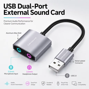 การ์ดเสียงภายนอก Mindpure USB ช่องเสียบหูฟังและไมโครโฟนแบบคู่ขนาด 3.5 มม. อะแดปเตอร์เสียง USB อลูมิเนียมอัลลอย สำหรับพีซี แล็ปท็อป และเล่นเกม - Product Image 2