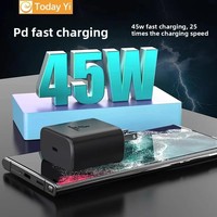 Charger Original 45W untuk Samsung US EU UK Kompatibel Antar Negara PD 25W Kit Pengisian Daya dengan Port Tipe-C Kabel Data Ponsel