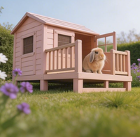 Nichoir de luxe moderne en bois de sapin rose doux avec balcon ouvert, motif lettres, pour lapin de jardin mignon, cage extérieure pour petits animaux