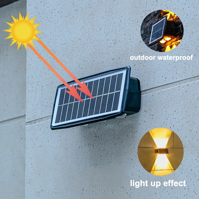 Новая вилла двор Высокий люмен Водонепроницаемый выпуклый объектив настенная мойка вверх и вниз настенная лампа Солнечный наружный настенный светильник