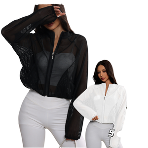 Veste de yoga pour femme en maille respirante, élégante et polyvalente, légère et unie – Nouvelle collection - Product Image 1