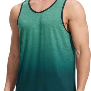 Débardeur vert à séchage rapide pour homme, col rond, style sportif, logo imprimé sur le devant, polyester tricoté par transfert thermique - Product Image 3