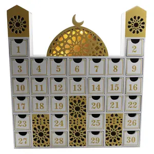 Houten Licht Kasteel Moslim Nieuw Eid Mubarak Party Home Kids Cadeau Islamitisch Cadeau Huis Mooie Ramadan Ambachtelijke Adventskalender