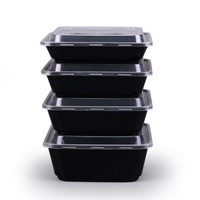 Boîte à lunch jetable carrée en plastique PP épais certifiée CE avec couvercle, capacité 500/650/750/1000 ml, pour plats à emporter et nouilles