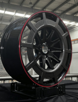 Jantes forgées 2 pièces noir brillant à rayons multiples avec incrustation en fibre de carbone et liseré rouge, 17-24 pouces pour Mercedes AMG