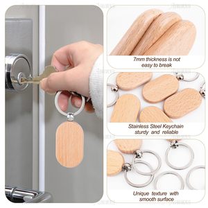 แผ่นไม้เปล่าสำหรับแกะสลัก ขายส่ง พวงกุญแจไม้รูปโล่ ป้ายห้อยกุญแจ ห่วงกุญแจ สำหรับงาน DIY ของขวัญ งานฝีมือ แกะสลักด้วยเลเซอร์ - Product Image 4
