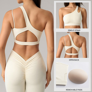 Sujetador deportivo asimétrico de un solo hombro para mujer al por mayor, top corto de yoga con espalda recortada y acolchado, sujetador de running suave como la mantequilla de secado rápido, OEM ODM - Product Image 2