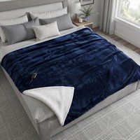 Couverture Chauffante Bleu Marine Luxe Flanelle Sherpa 50x60 Pouces Contrôle Numérique Sûr et Chaud Vente en Gros Usine