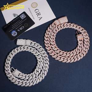 Novo <span class=keywords><strong>Design</strong></span> Custom Made Hip Hop Bling Moda Homens Colar 925 Sterling Silver 15MM Mosaico Configuração Moissanite Cubano Link <span class=keywords><strong>Chain</strong></span> - Product Image 1