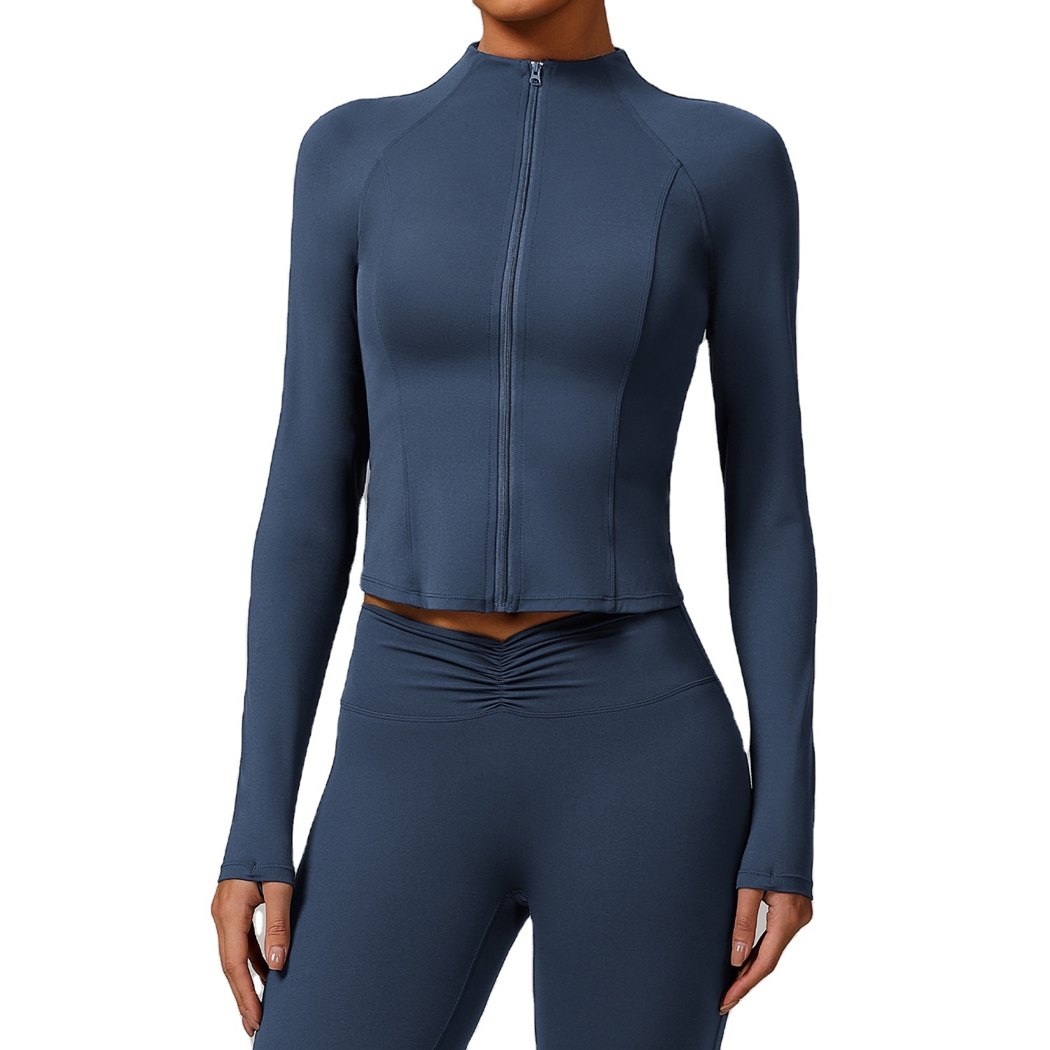 Women's Nude Standing Collar Zipper Sports Jacket Fitness Yoga Clothing Long Sleeve Skinny Running Exercise Top