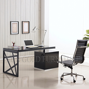 <span class=keywords><strong>Bureau</strong></span> de direction en forme de L en MDF avec structure en métal noir et armoire de rangement latérale - Product Image 3