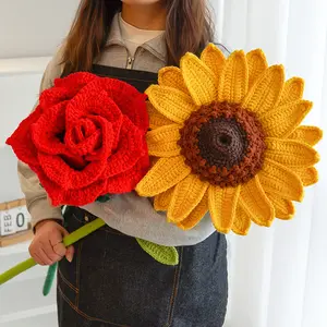 Met De Hand Gehaakte Zin Patroon Roze Zonnebloem 1 Meter Hoog Gebreid Groot Boeket Een Boeket Cadeau Voor Huwelijksverjaardag