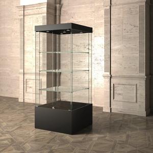 Vitrine moderne en verre 190 cm H, base noire avec 3 étagères réglables pour expositions muséales - Product Image 3