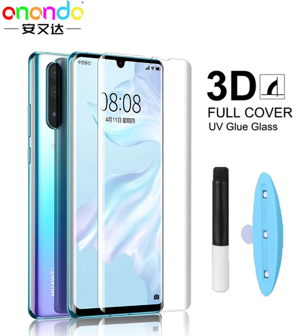 UV Liquid Full Glue Tempered Glass For Huawei Mate 40 30 20 Pro Clear Curved Screen Protector For Huawei P30 P40 Pro