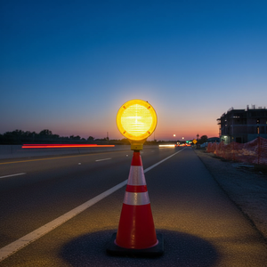 Luz de Advertencia de Tráfico Redonda con Energía Solar, Intermitente Amarilla para Uso en Carreteras - Product Image 3