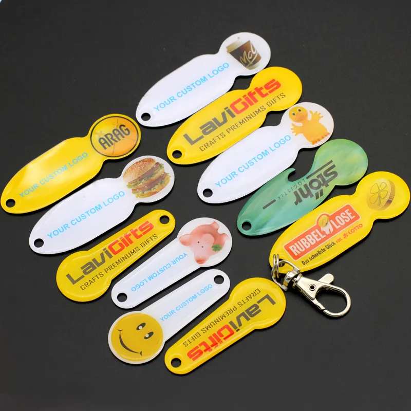 CMYK 인쇄 에폭시 코팅을 가진 유럽 시장 쇼핑 트롤리 손수레 방출 토큰 Keychain 맥주 오프너