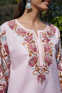 Phụ Nữ Của Tinh Khiết Cotton Truyền Thống Ấn Độ Pakistan Thiết Kế Dân tộc Mặc Tay Thêu Thoáng Khí Mặc Giản Dị Ngắn Kurta Bộ - Product Image 4