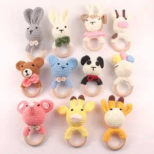 Anak-anak Hewan Crochet Rattle Gajah Jerapah Cincin Bayi Kayu Gym Montessori Mainan Anak-anak Bayi Teether Musik Rattle