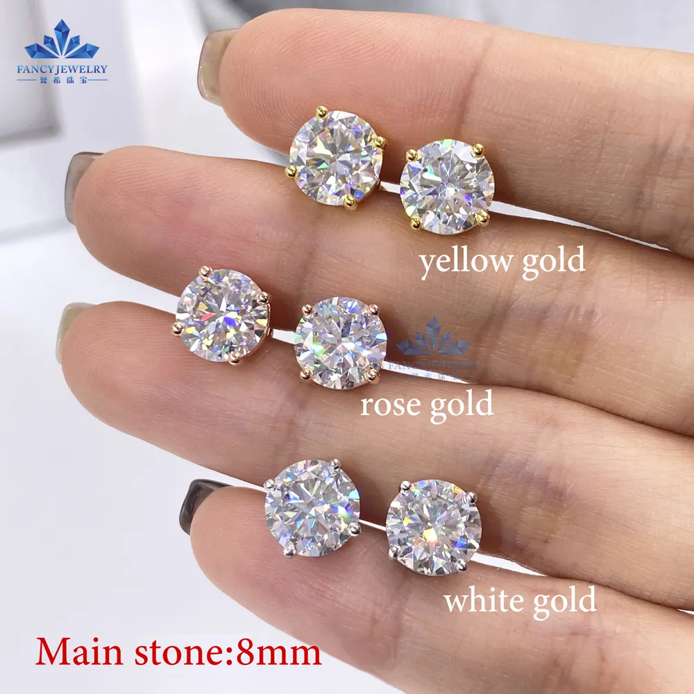 Cổ điển 8mm 2ct mossanite Bông tai vít trở lại đồ trang sức sang trọng 925 Sterling Bạc vvs moissanite kim cương tai Stud cho nam giới phụ nữ