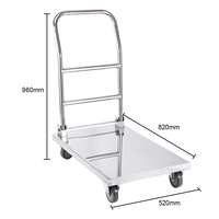 Chariot de livraison pliable en acier inoxydable argenté robuste, tube de 38 mm, capacité de 300 kg, pour hôtels et restaurants