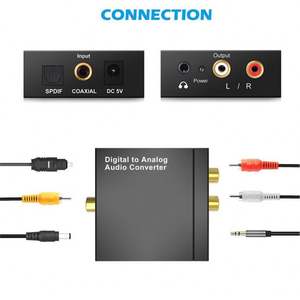 Adaptateur de convertisseur audio numérique vers analogique <span class=keywords><strong>RCA</strong></span> L/R de grande taille avec port <span class=keywords><strong>jack</strong></span> AUX 3.5mm 1m câble coaxial optique Toslink fibre SPDIF - Product Image 2