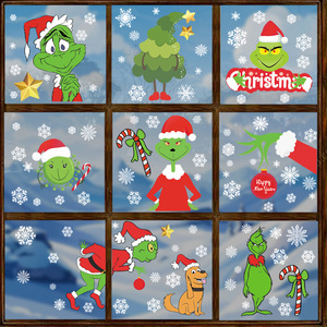 Autocollants de Noël Grinch pour fenêtre, PVC électrostatique, style dessin animé, pour la décoration des portes et fenêtres en verre - Product Image 1