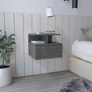 Adele Floating Nightstand With Drawer And <b>Open</b> Storage Shelves For Bedroom Use - Product Image 1