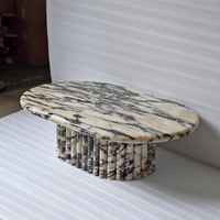 Table basse WeiVibe en marbre Calacatta Viola avec piétement cannelé, sur mesure, vente en gros pour salon d'appartement moderne
