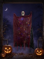 SIPKLR Crâne fantôme lumineux de 90 cm pour Halloween, accessoire squelette effrayant à LED colorées pour décoration de maison hantée, de jardin ou de fête