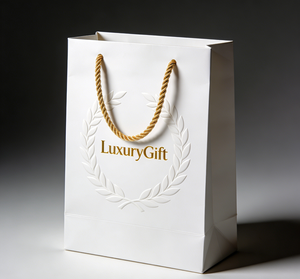 Sac en papier cartonné blanc avec gaufrage <span class=keywords><strong>laurier</strong></span> et estampage à chaud doré pour emballage cadeau de luxe - Product Image 1
