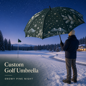 Paraguas de Golf con Estampado de Pino Invernal, Paraguas Recto Grande Resistente al Viento, Protección contra la Lluvia para Exteriores, Navidad y Fiestas - Product Image 3